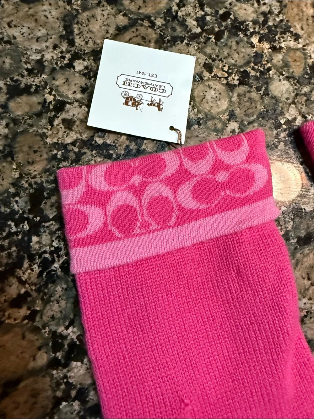 Coach signature print pink wool gloves
